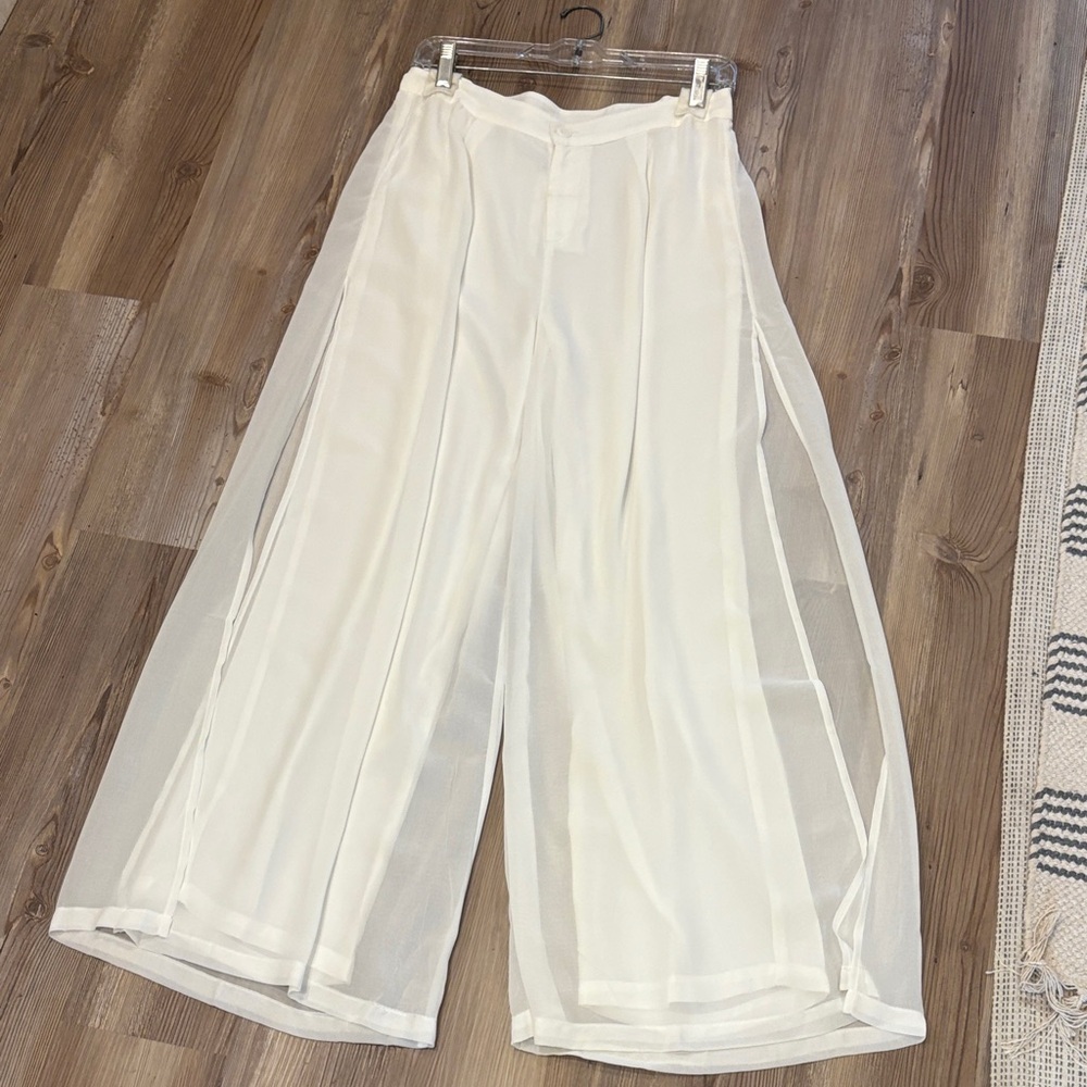 Miilla Clothing Sheer Cream Wide-Leg Pants